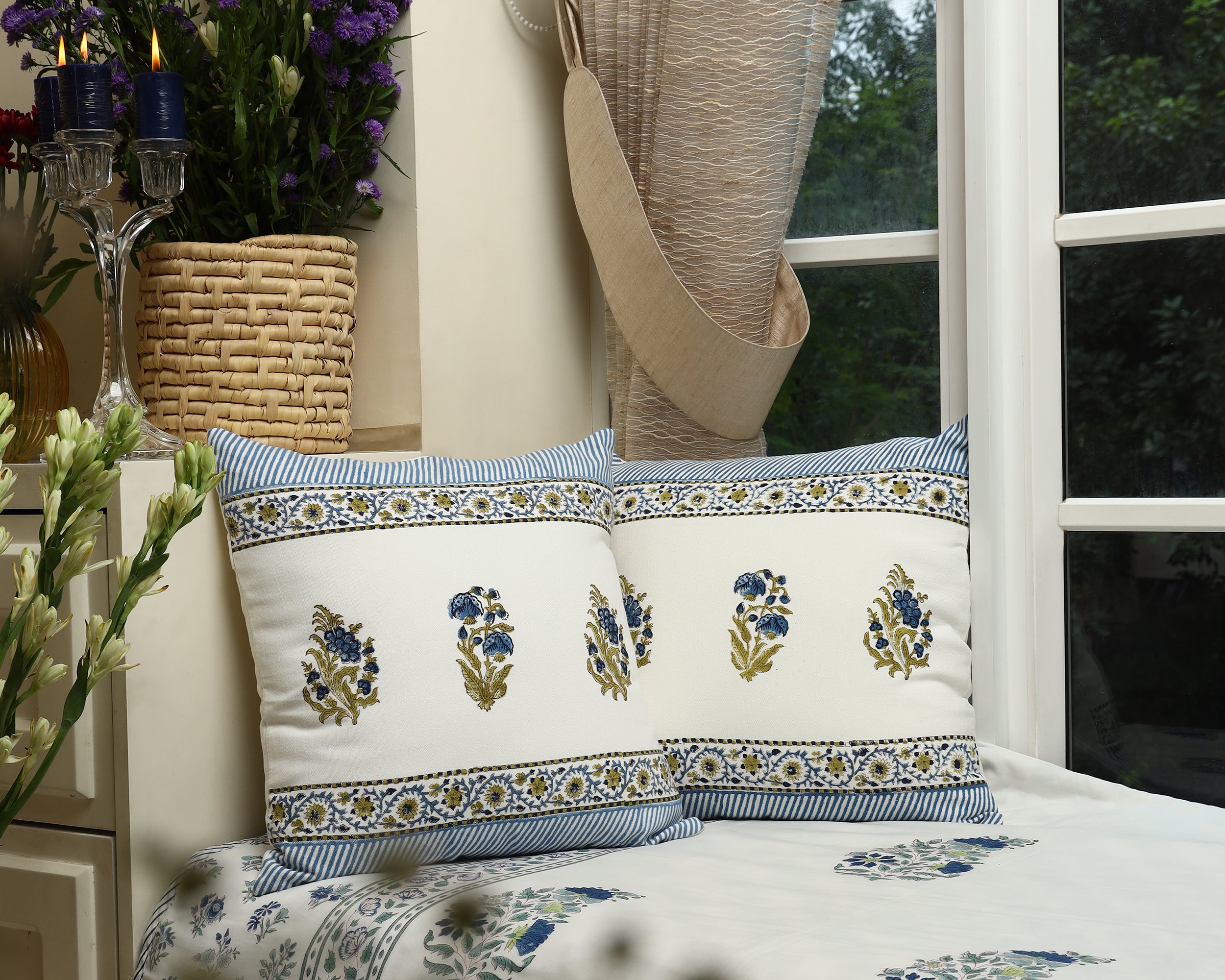 Blue Blossom Cushion Cover Set of 2