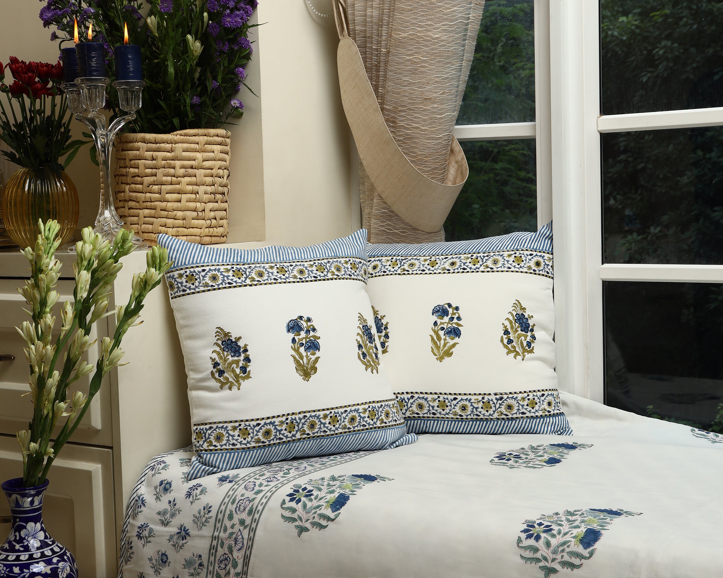Blue Blossom Cushion Cover Set of 2