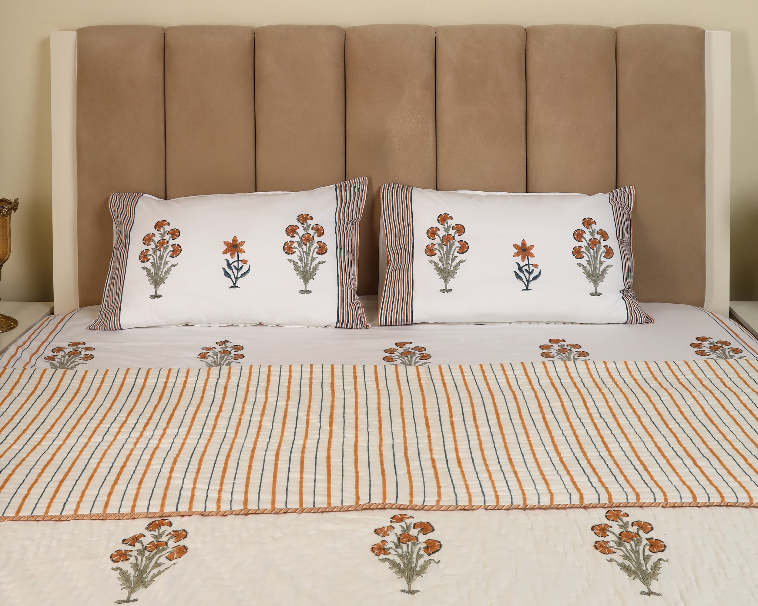 Rustic Bloom Handrcafted Bedsheet and Quilt Set
