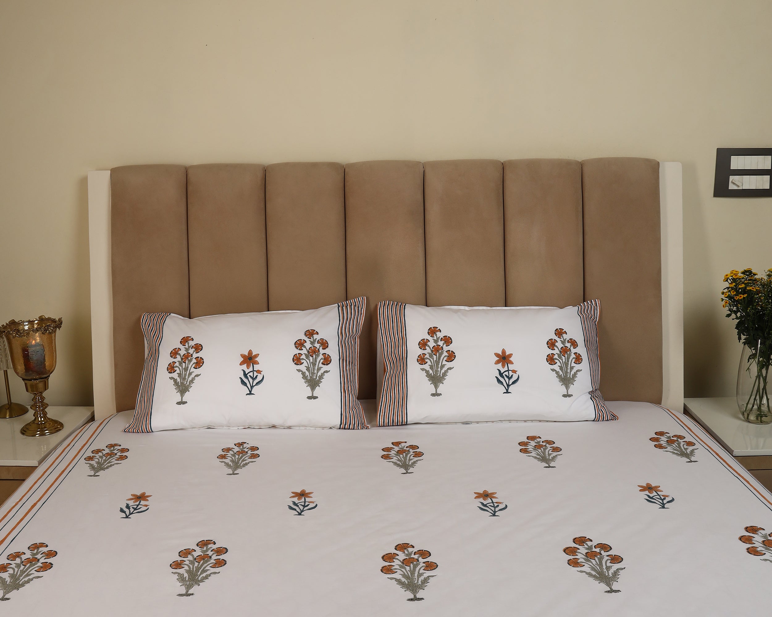 Earthy Elegance Block Print Bedsheet