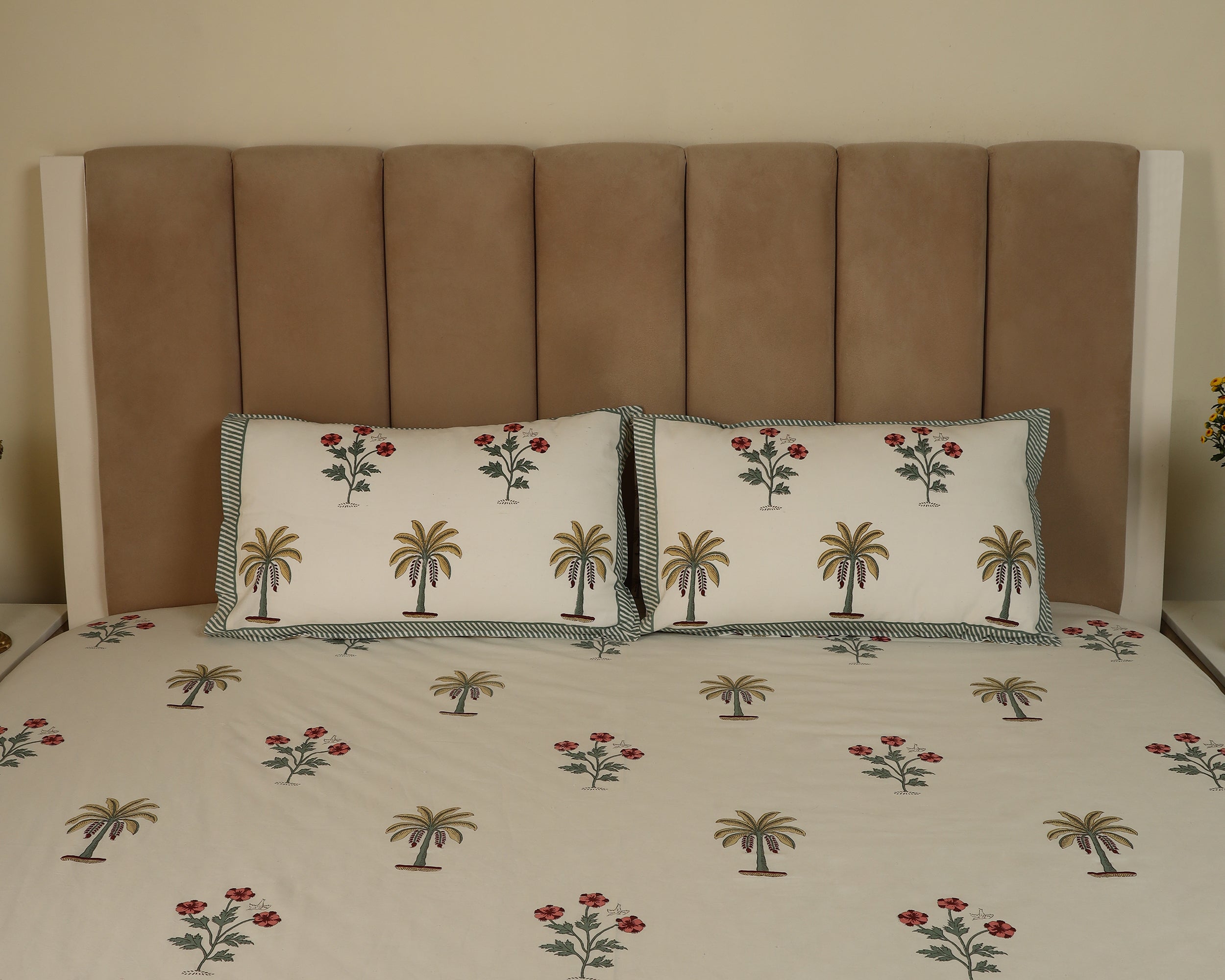 Palm Serenity Handblock Printed Bedsheet