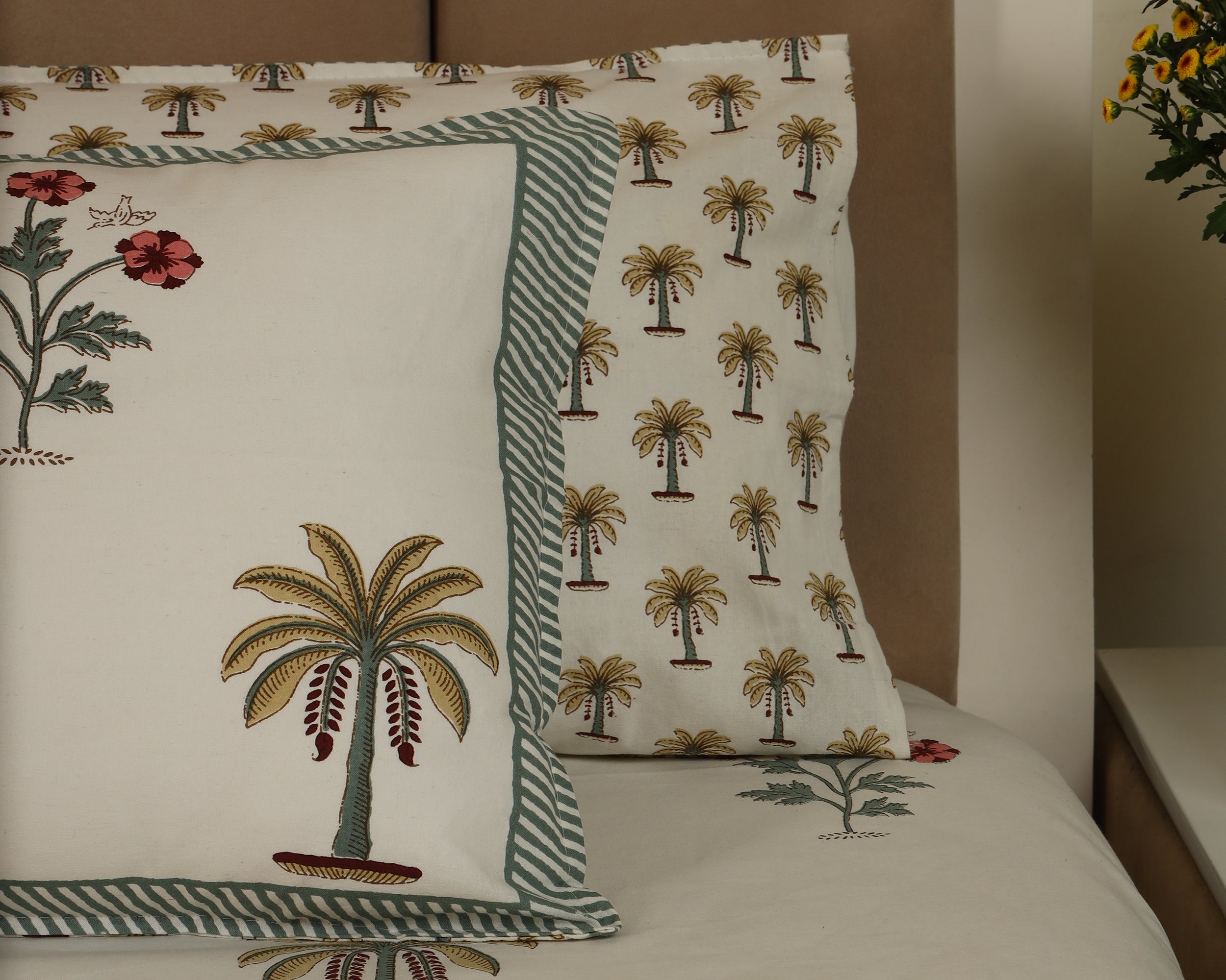 Palm Serenity Handblock Printed Bedsheet