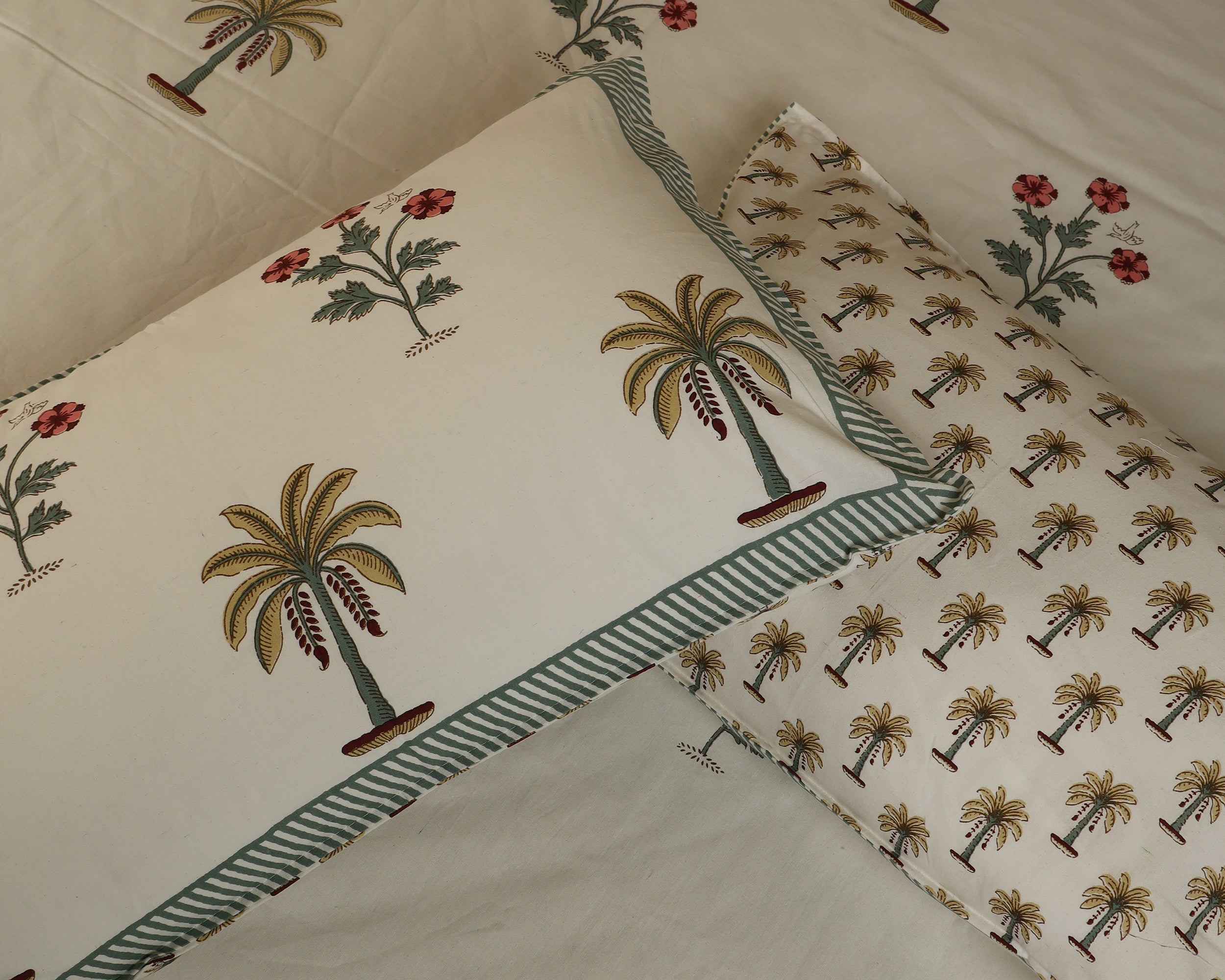 Palm Serenity Handblock Printed Bedsheet