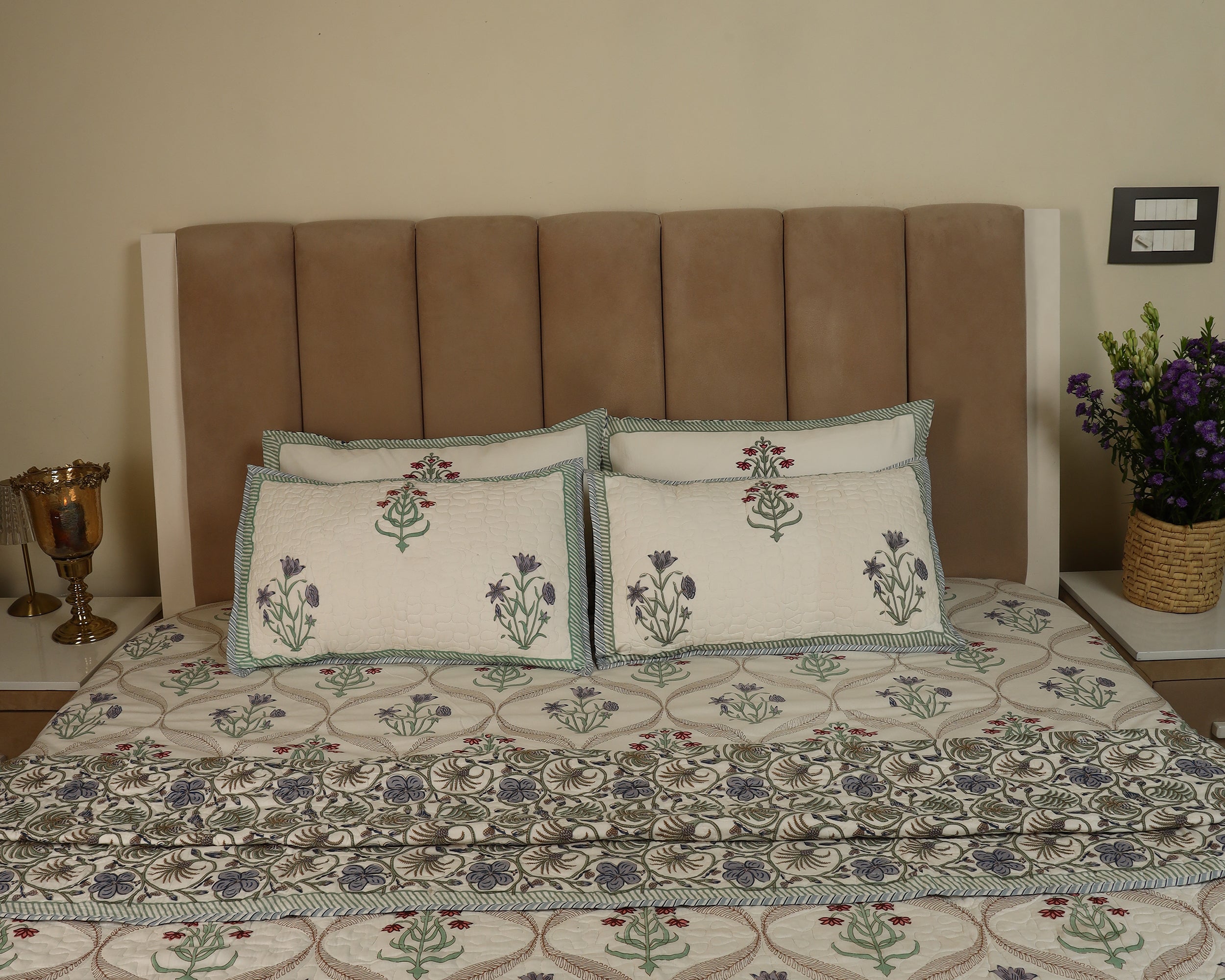 Mughal Baroque Floral Quilted Bedcover Reversible