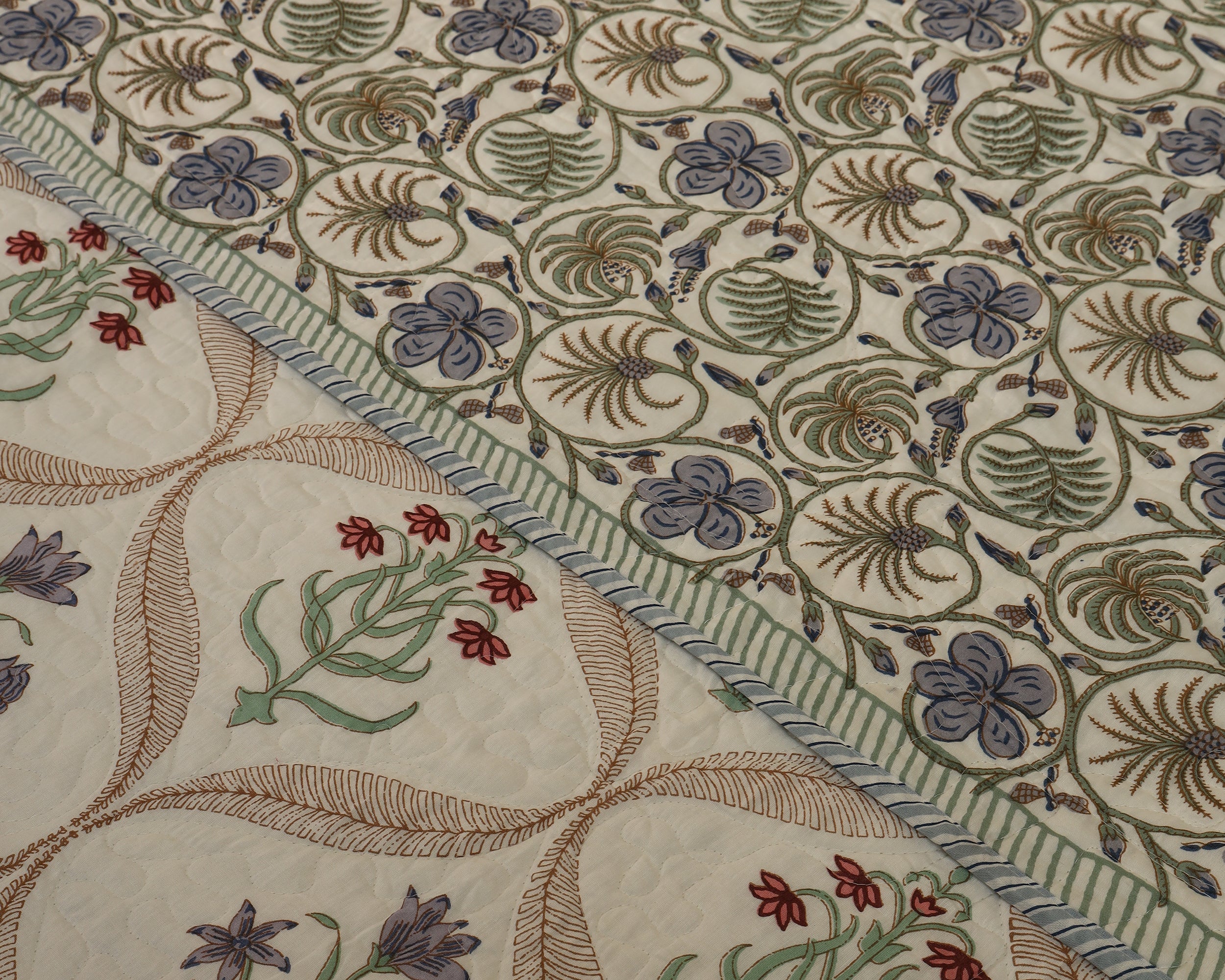 Mughal Baroque Floral Quilted Bedcover Reversible