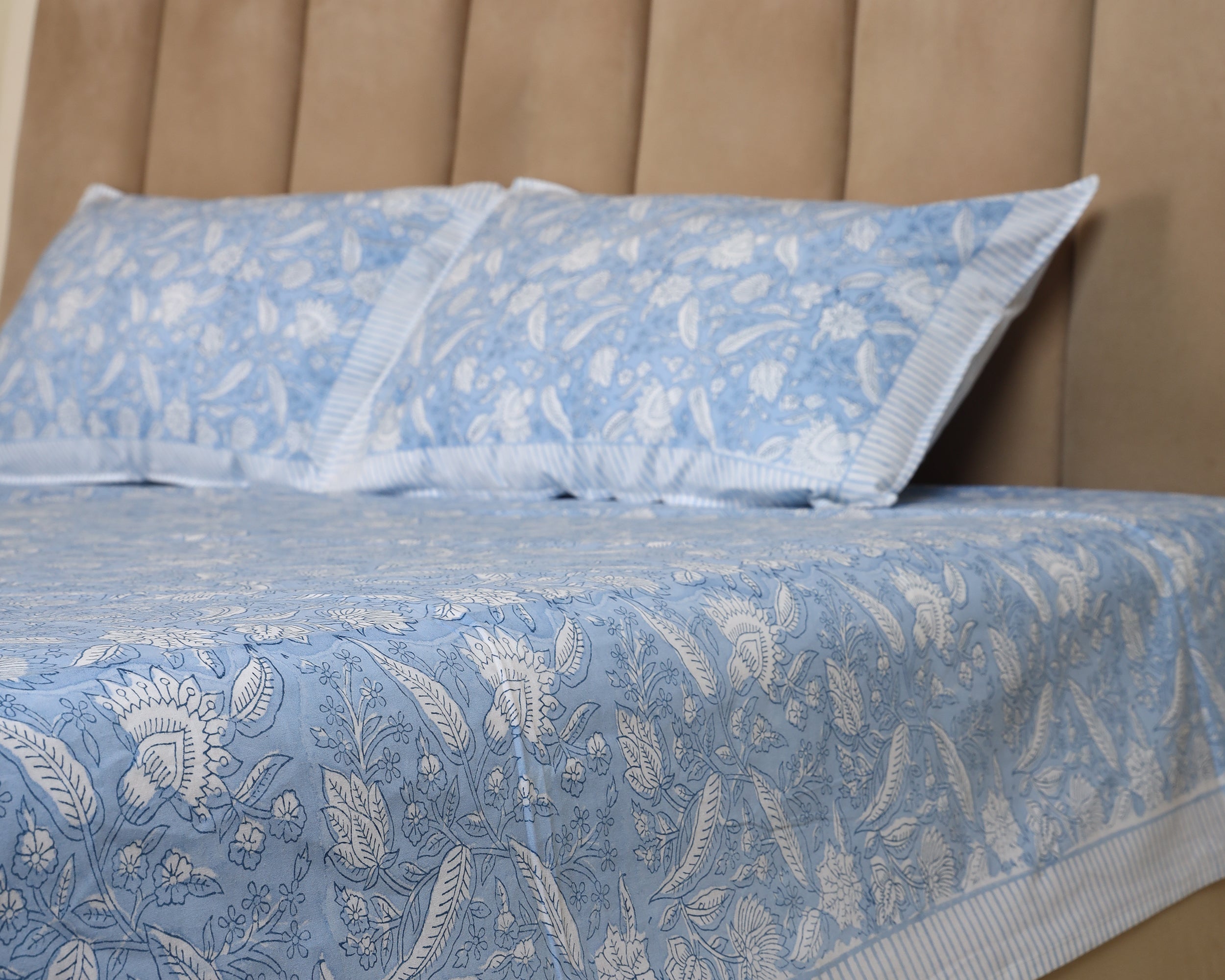 Indigo Whisper Handblock Printed Bedsheet