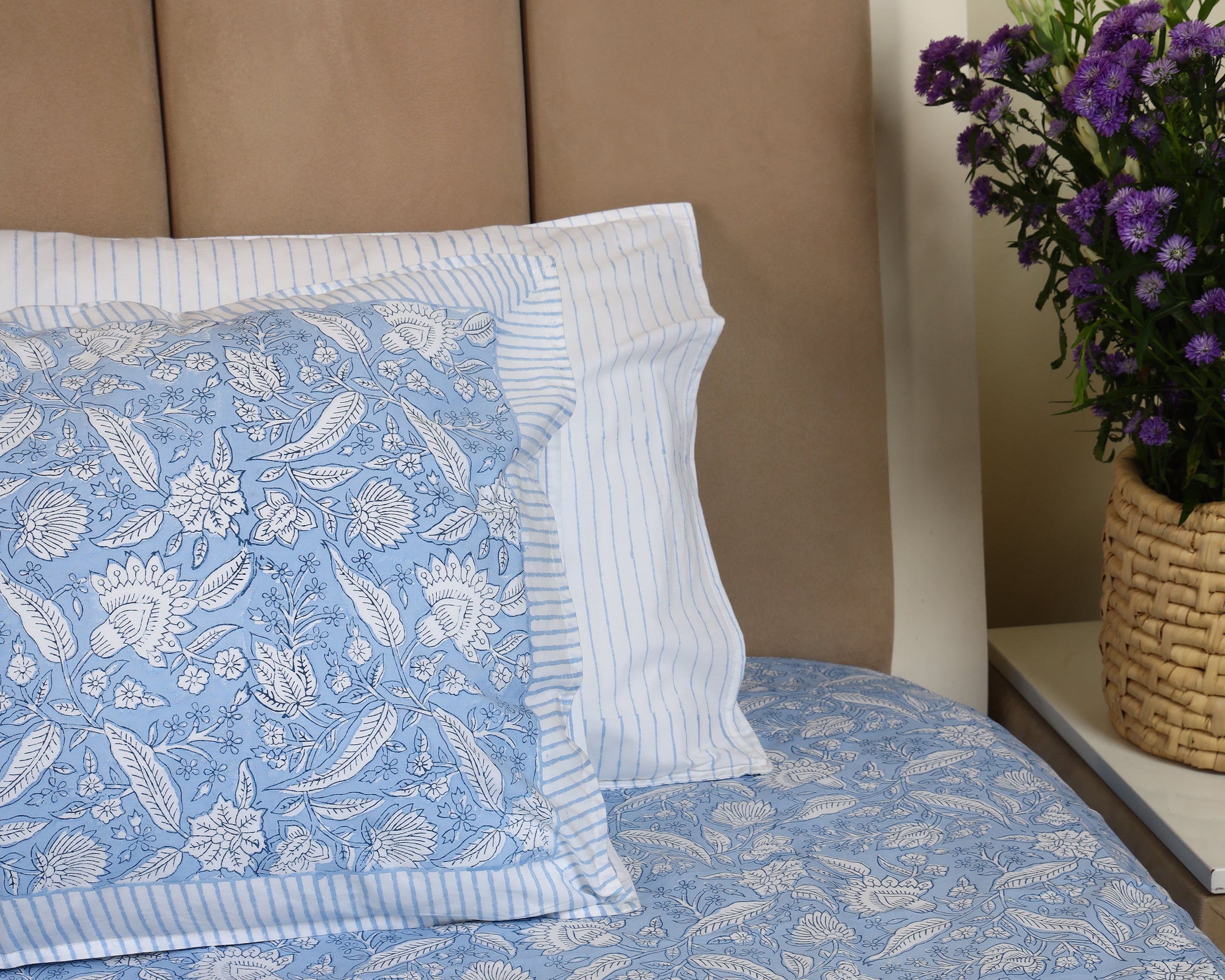 Indigo Whisper Handblock Printed Bedsheet