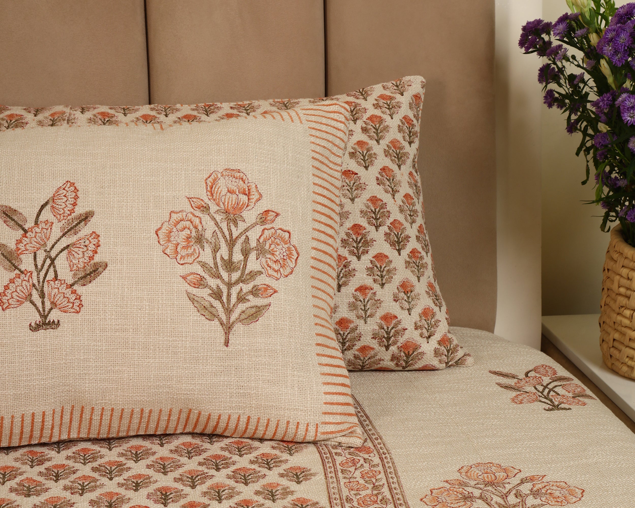 Earthy Elegance Handblock Jute Bedcover