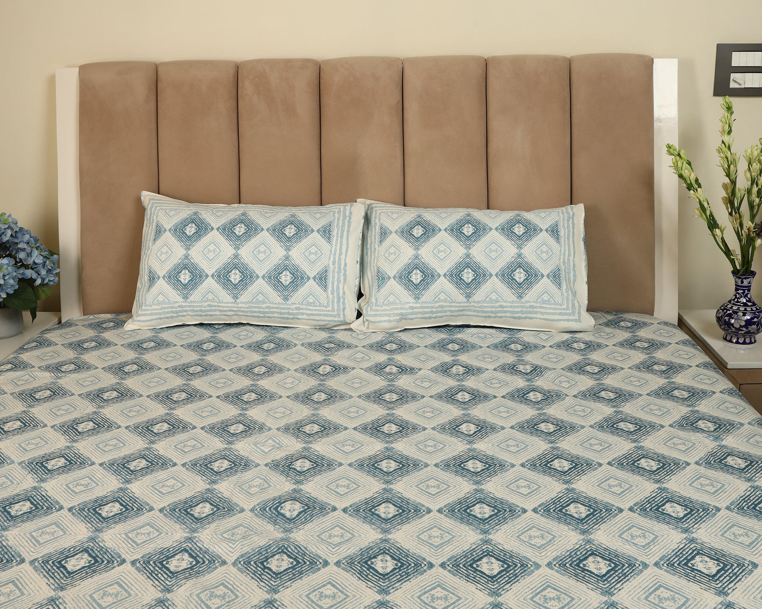 Artisan Blue Diamond Block Print Bedsheet