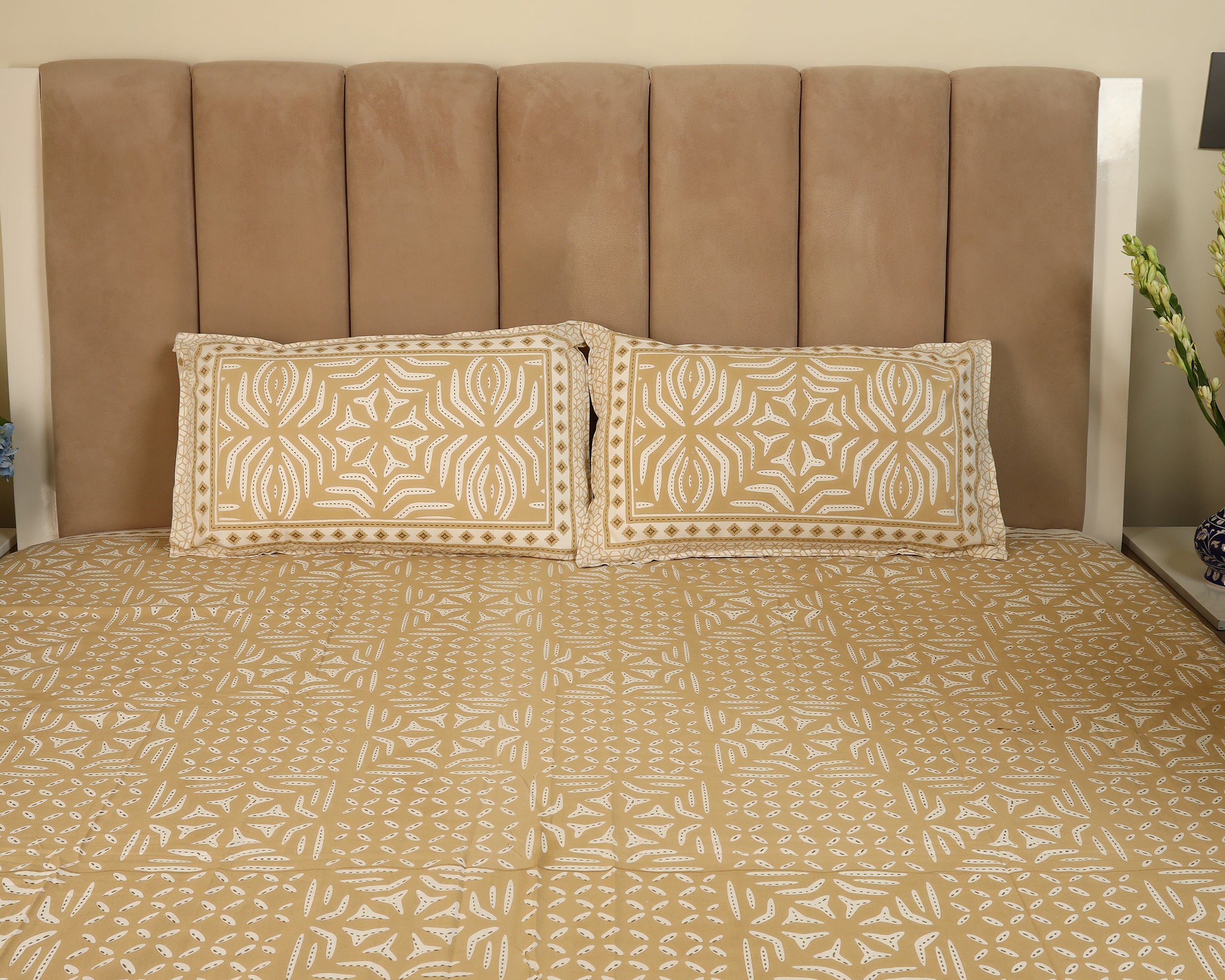 Rustic Charm Khakhi Printed Bedsheet