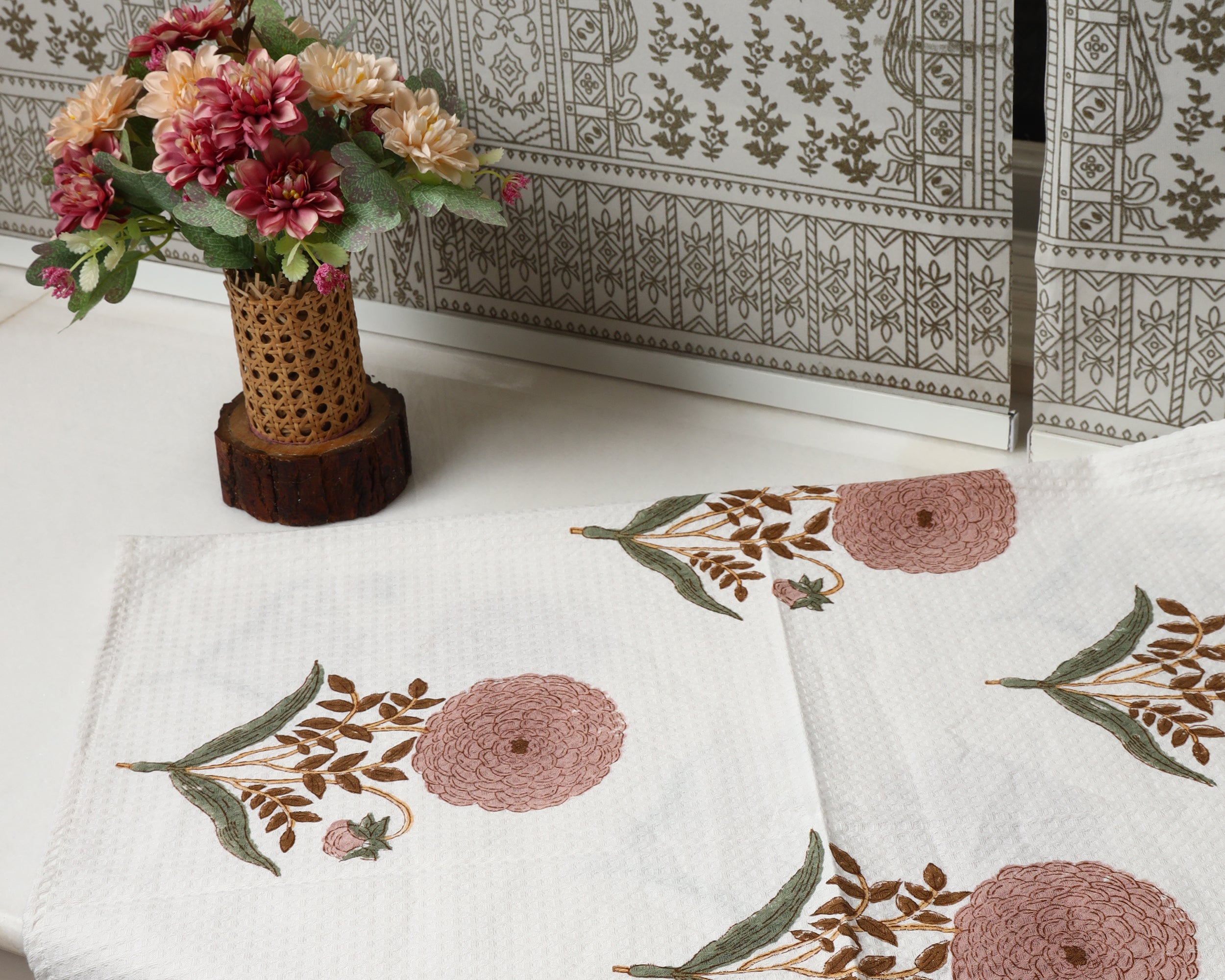 Blush bloom Waffle Cotton Towel Set