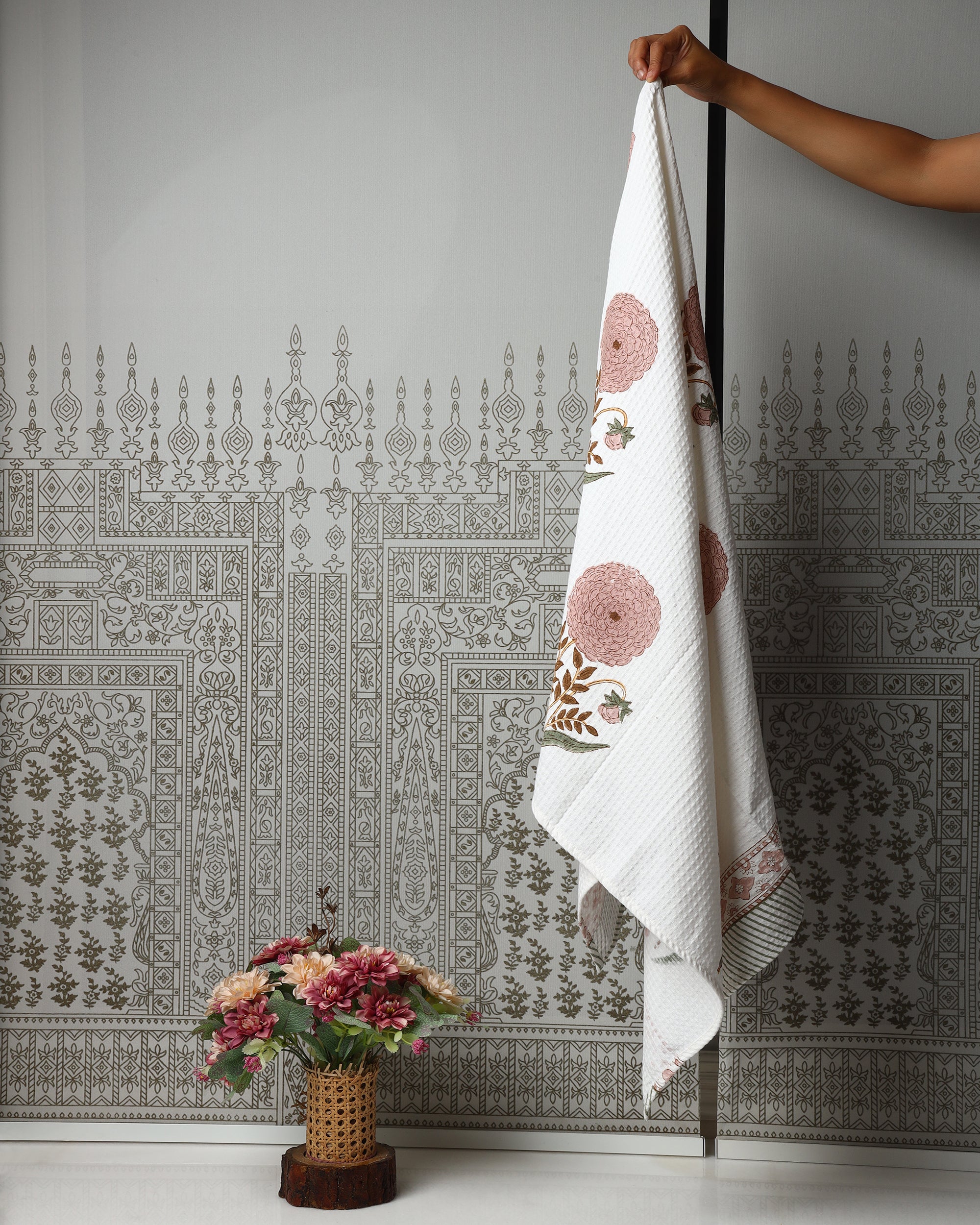 Blush bloom Waffle Cotton Towel Set