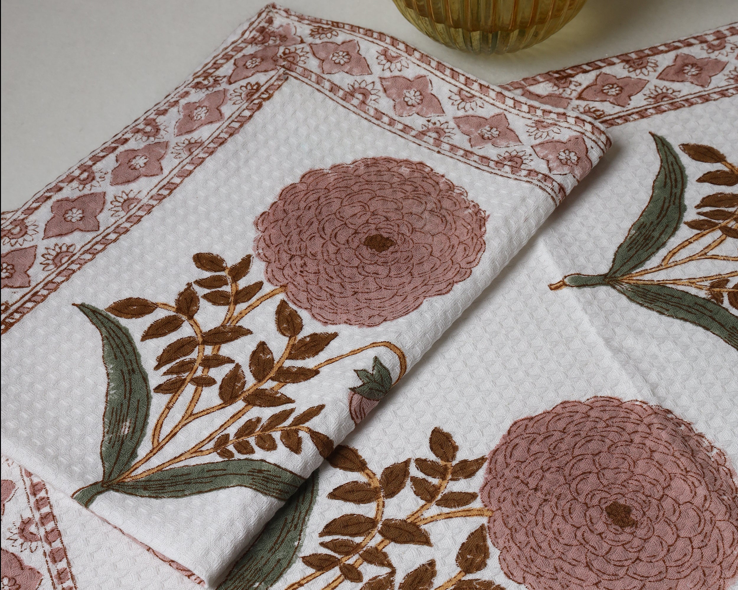 Blush bloom Waffle Cotton Towel Set