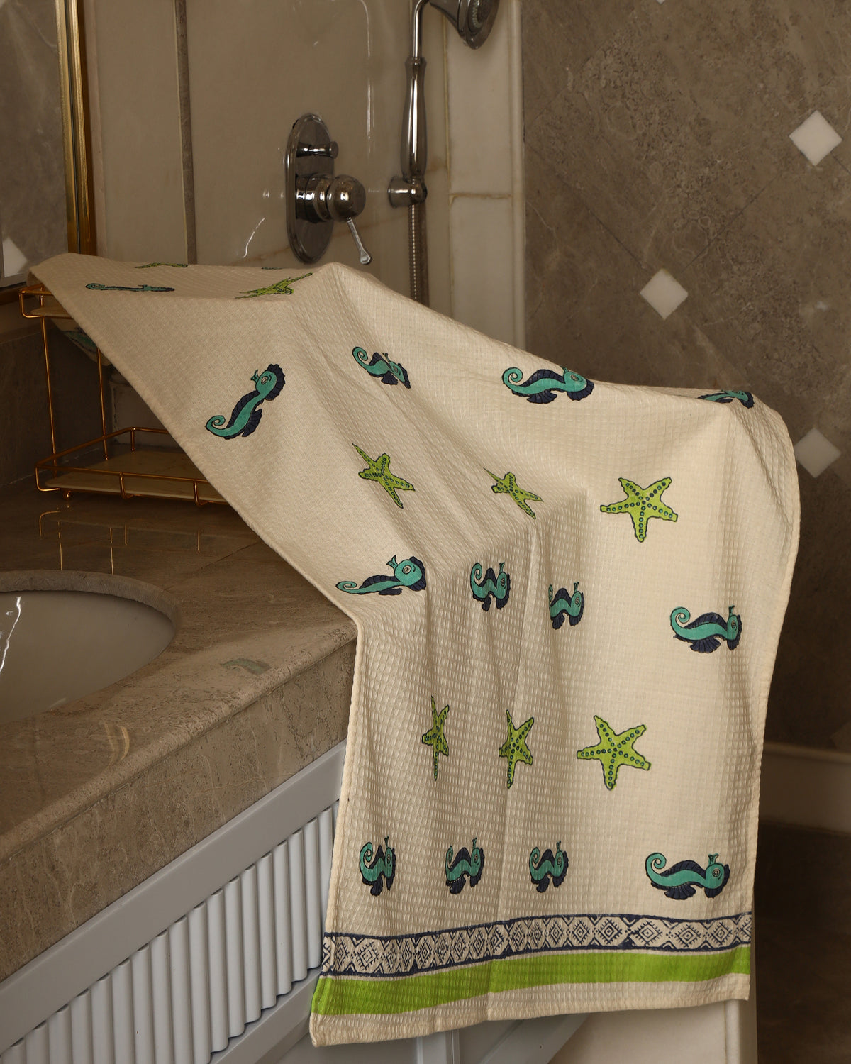 Kids Sea Life Print Pure Waffle Cotton Towel